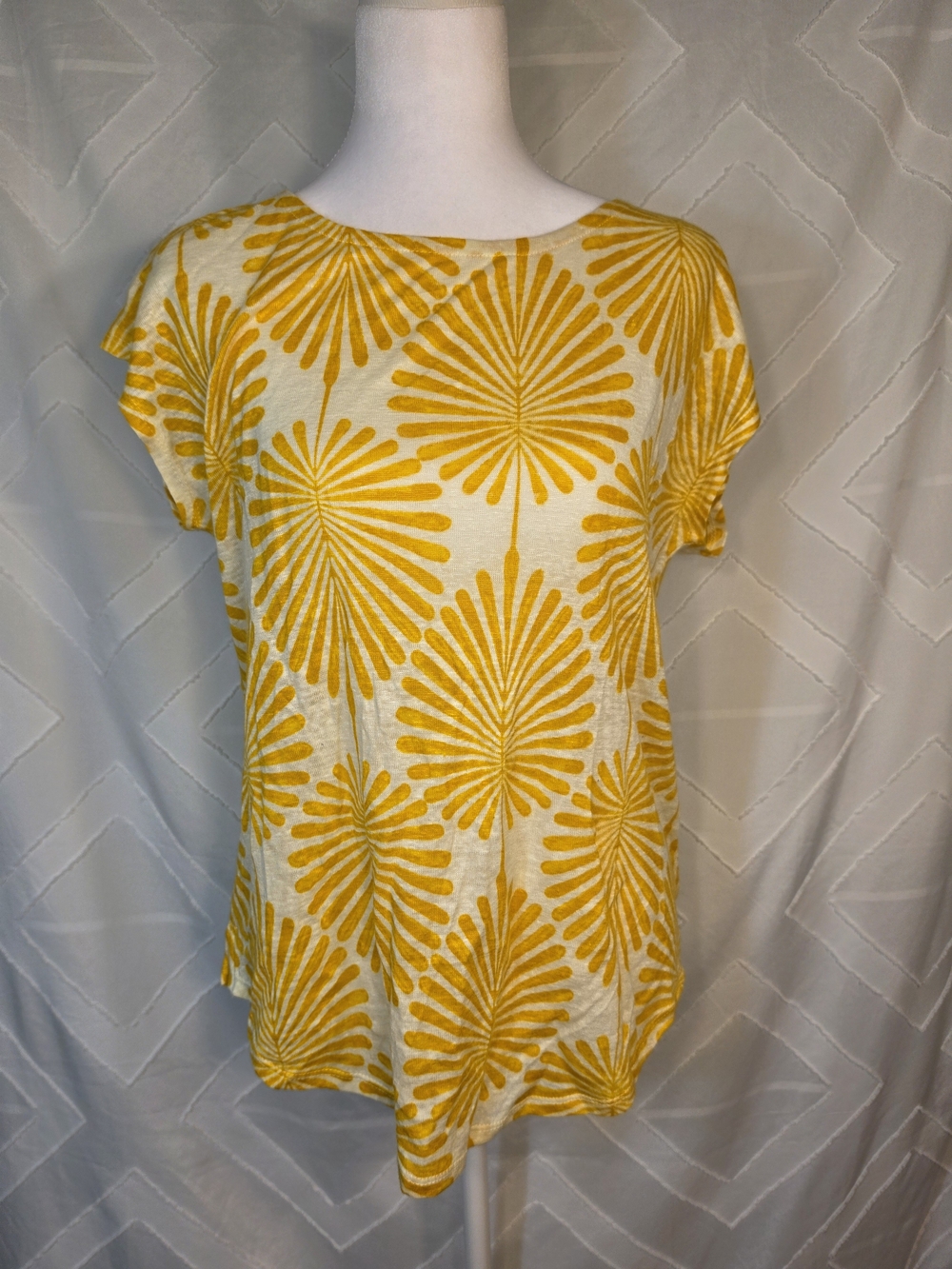 Joie 100% Linen Yellow and Cream Floral-Print Short Sleeve Top
